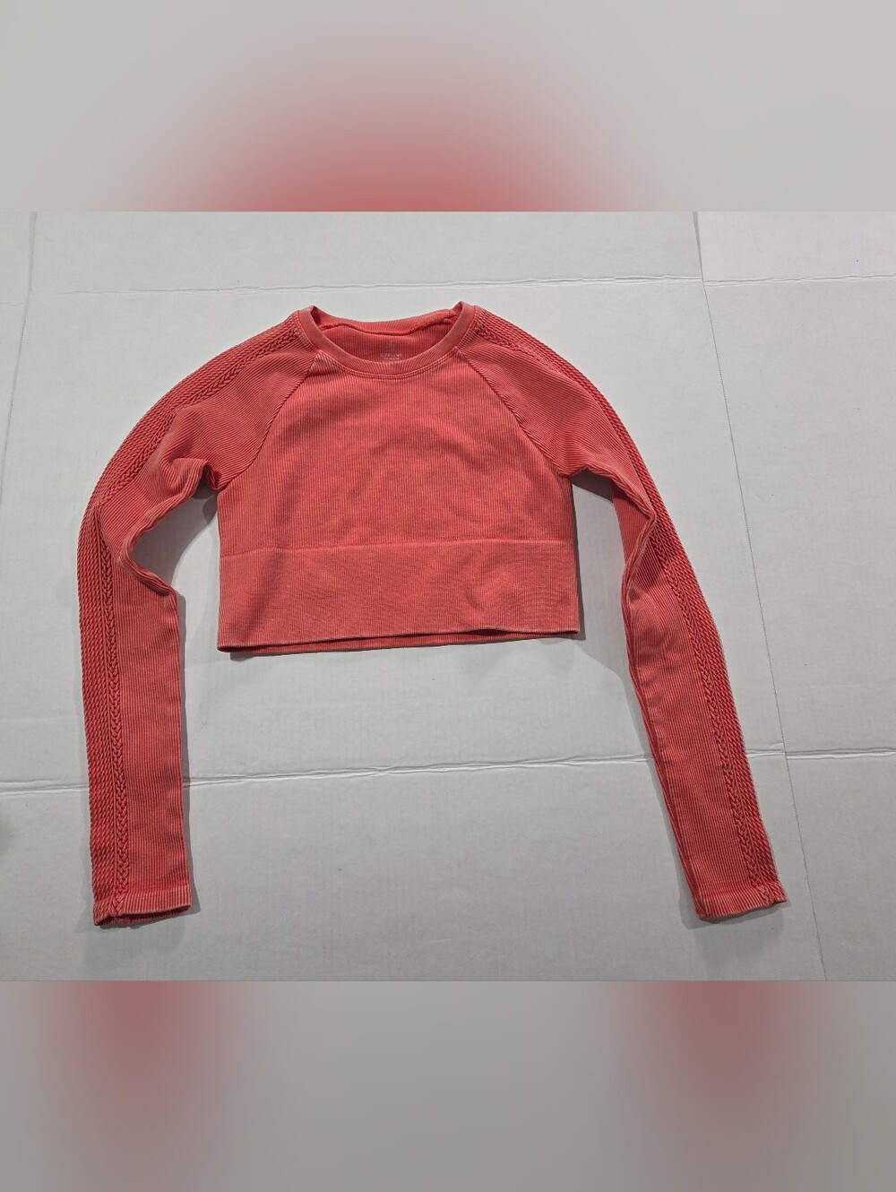 Offline By Aerie Coral Ribbed Cropped Long-Sleeve Top